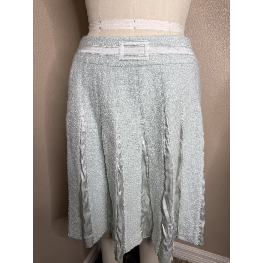 Vintage Y2K Carlisle‎ Mint Green Wool Bouclé Midi US 12 Quiet Luxury Satin Trim